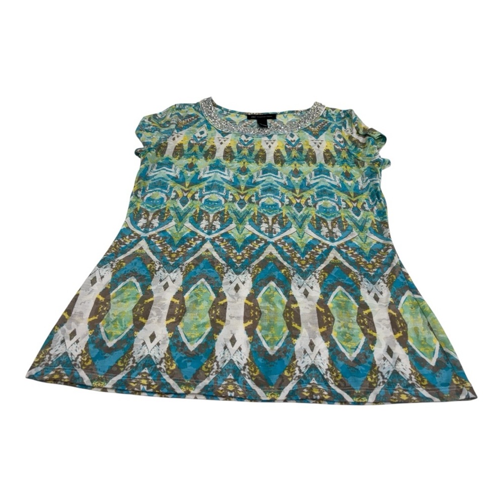 INC International Concepts Beaded Geometric Top - Blue, Yellow, White